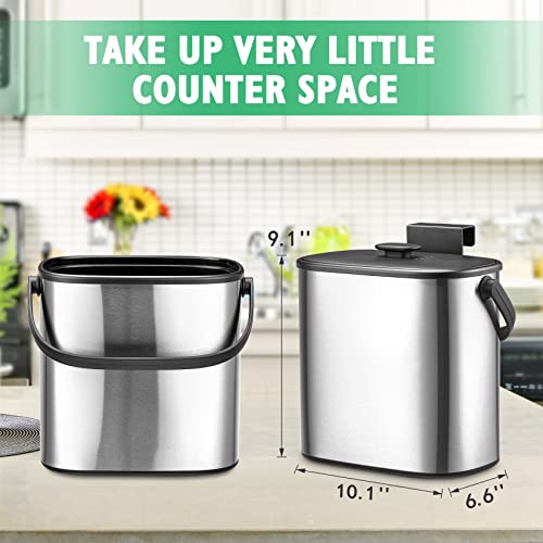 Compost Bin Kitchen, Stainless Steel Countertop Compost Bin, Indoor Compost Bin With 1 Extra Charcoal Filter, Mountable Food Waste Bin For Kitchen, 1.3 Gallon #TOP6
