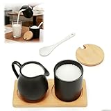LENWISYF Set per Latte e Zucchero, Zuccheriera con Cucchiaino e Coperchio Lattiera in Cera...