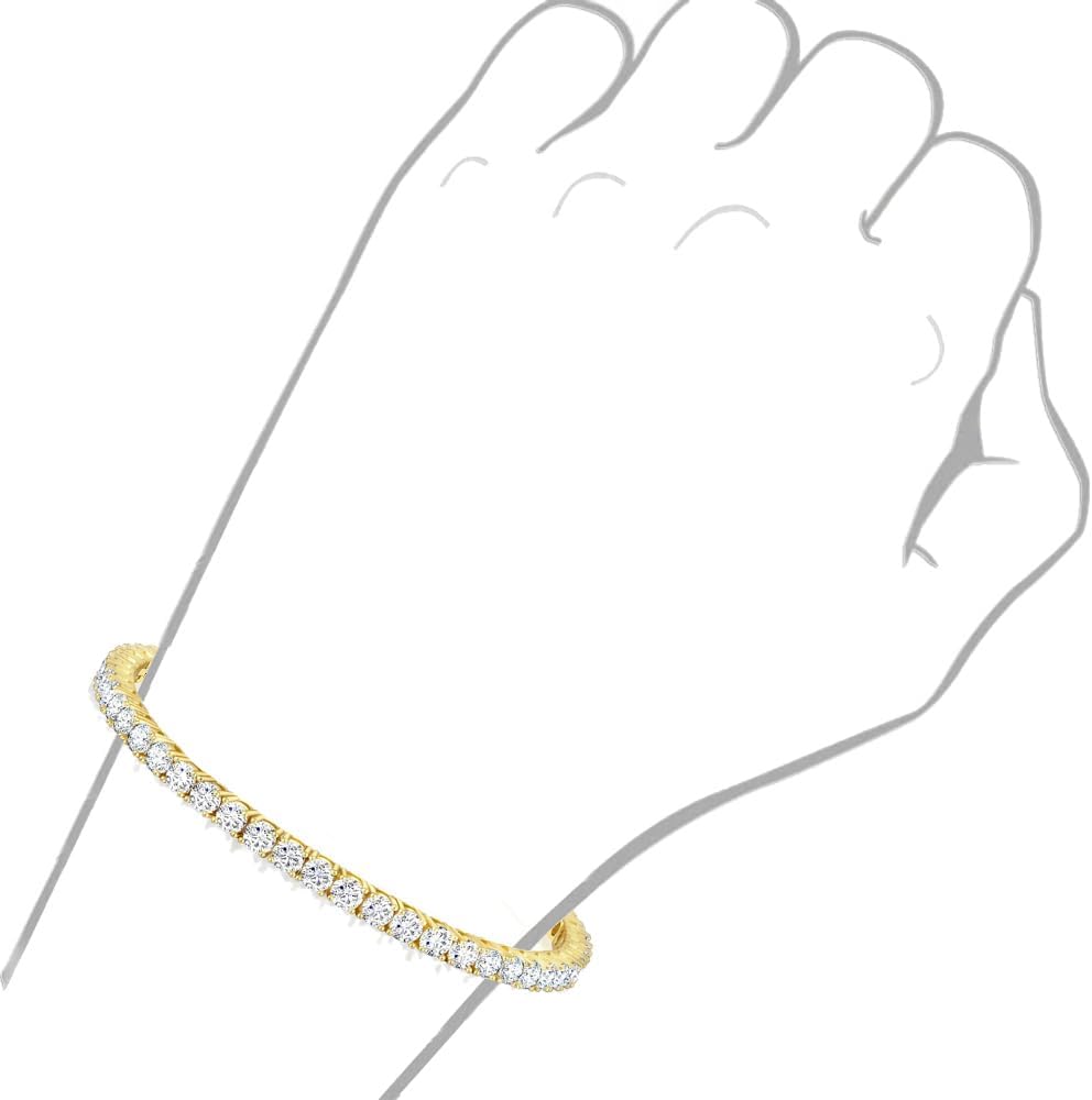 VVS1/D 6.55 Ctw. 14K Solid Yellow Gold Bonded Solitaire Crystal Clear Lab Grown Simulated Diamonds One Row Tennis Link Chain Bracelet Unisex 4mm