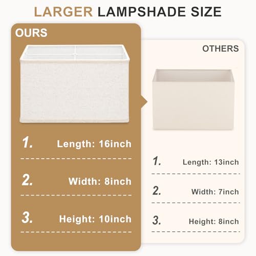 Rectangle Lamp Shades Set of 2, 16"L x 8"W x 10"H Large Beige Lampshades for Table Lamps Floor Lamps, Natural Linen Lamp Shade Replacement, Spider, Harp Holders Included, Easy Assembly Required - Thumbnail 4