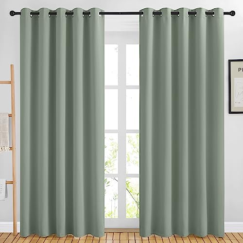 NICETOWN Blackout Sage Green Curtains & Drapes for Living Room - Thermal Insulated Solid Grommet Sound Reducing Room Darkening Window Treatments for Bedroom/French Door (2 Panels, W66 x L84)