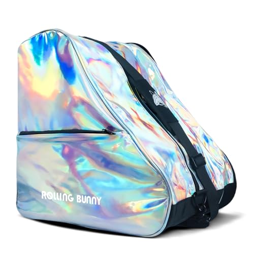 RollingBunny Roller Skates Bag for Women - Large Capacity for Inline Hockey Figure lce Skates, Helmet and Protective Gears, Extra Pockets, Enhanced Zipper, Padded Strap, PU Leather