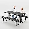 Metalpicnictablesforoutdoorswithumbrellaholecoatedsteelheavydutycommercialgradetablewithadjustableseatspatiofurnituresetforalifetime6rectangularblack  Urban Country Home Decor Metal picnic tables for outdoors with umbrella hole coated steel heavy duty commercial grade table with adjustable seats patio furniture set for a lifetime 6 rectangular black  urban country home decor