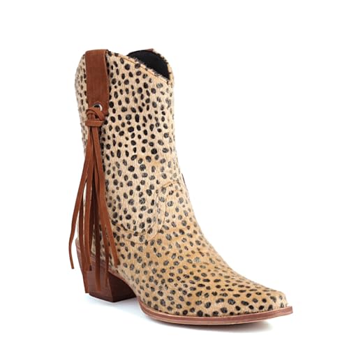 Générique Femmes Bout Pointu Bottes Courtes avec Pompon Talon Bloc Épais Bottes Western À...