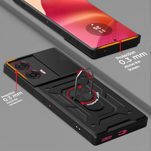 Image of Outlouders Back Cover for Motorola Moto Edge 50 Fusion 5G | D10 Tough Armor 360 Protection Case with Sliding Camera Shield & Ring Holder Stand Bumper Case (Black)