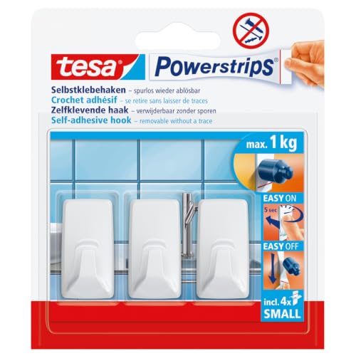 tesa Powerstrips Haken Small ECKIG - Weiß - 1 kg Halteleistung