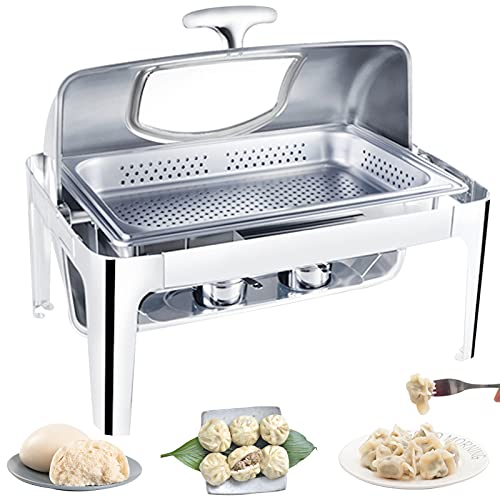 Aquecedor de Alimentos Buffet Server 9L Chafing Pratos em Aço Inoxidável com Tampa Visual, Bandeja A