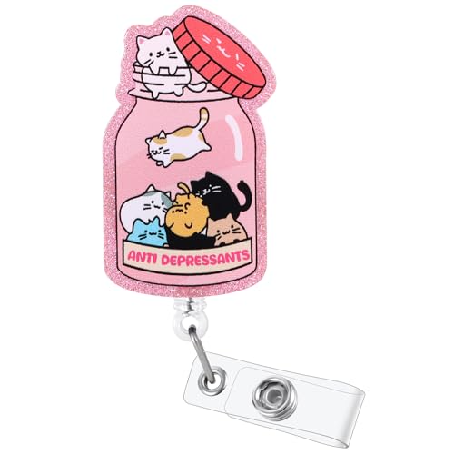 Funny Cat Nurse Badge Reel with Pink ID Holder