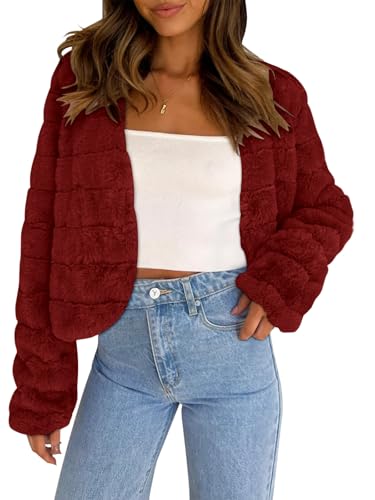 COCCKO Women's 2025 Faux Fur Coats Fleece Cropped Jacket Long