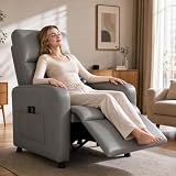 Fernsehsessel mit Liegefunktion & Aufstehhilfe, Massage & Wärme, PU-Leder