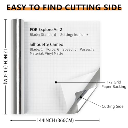 Image of Mirror Silver Permanent Vinyl Roll 12 inch x 12FT - Lya Vinyl Metallic Outdoor Permanent Vinyl for Cricut - Adhesive Roll for Home Decor, Party Decoration, Mug, Window