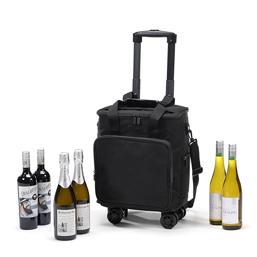 Lazenne Wine Bags for Travel - 6 Bottle Wine Bag/Wine Carrier - Wine Luggage For Professionals and Consumers. 3-in-1 Wine Tote, Rolling Suitcase and Insulated Cooler Bag with Removable Dividers