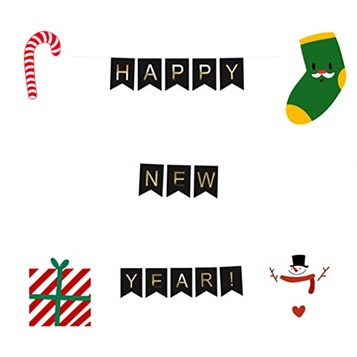 Bandeira de Ano Novo Feliz Ano Novo Amosfun Bandeira de Abotoar Pulseira de Letras Douradas Cadeira