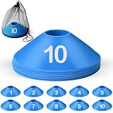 Relaxgiant 10 Pcs Numbered Sports Disc Cones 1-10 Soccer Cones with Mesh Carry Bag Flexible Agility Cones Soft Field Cones for Gym PE Classes School Activities Games, Sports Training Equipment (Blue)