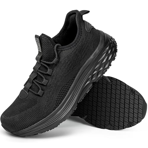R CORD Food Service Shoes for Women Lightweight Waterproof Shoes Non Slip Work Shoes Women Nurses Comfort Support All Day Zapatos Antideslizantes para Mujer AllBlack Size 9.5