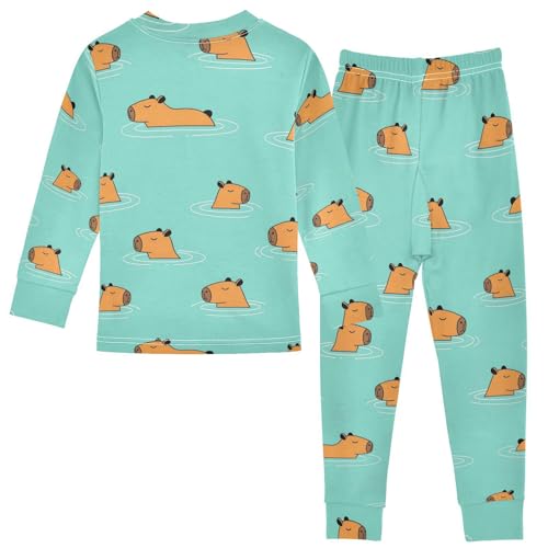 Pajama Sets Long Sleeve Swimming Capybara Pattern Print Soft Comfy Sleepwear 2 Piece PJS 3-8T3