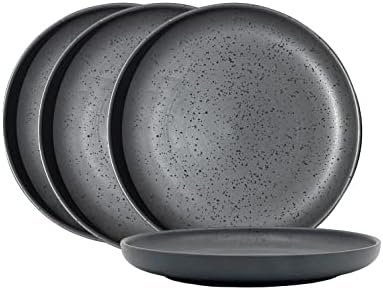 LIVINGTASTE Ceramic Dinnerware, 4-Pack, Dish Set Black Matte 8-Inch Plate Perfect for Kitchen, Patio, Dining sets…