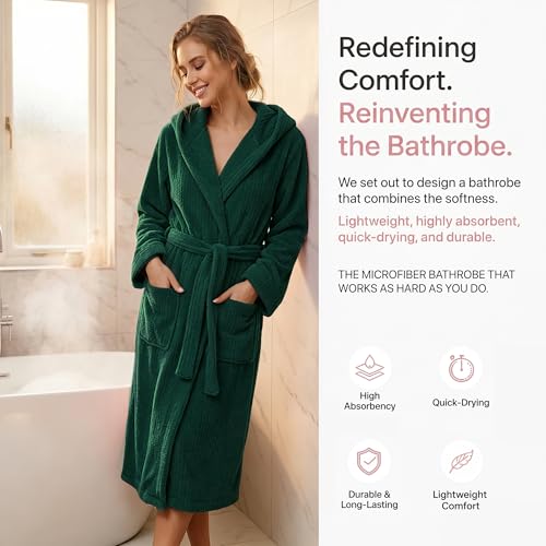 Image of PJGGZ Hooded Bathrobes for Women, Soft Long Towel Robes for Women - Quick Dry yet Warm