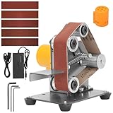 Baisiky Mini Belt Sander-Electric Polishing Grinding Belt Machine 13 x 1.2inch Micro Knife Sharpener DIY Bench Sanding Machine with 10 Belts for Knife Making, Metal, Wood, Acrylic
