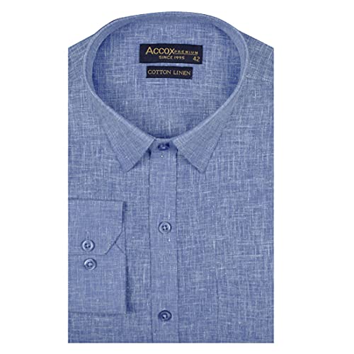 Image of ACCOX Men's Full /Long Sleeves Formal Regular Fit Cotton Linen Plain Shirt -GCRFS28