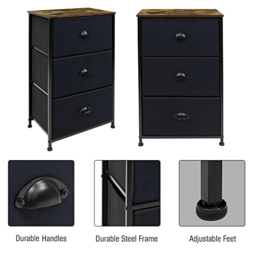 Sorbus Nightstand With 3 Drawers, Bedside Furniture & Night Stand End Table Dresser For Home, Bedroom Accessories, Office, Dorm, Steel Frame, Wood Top, Easy Pull Fabric Bins #TOP29