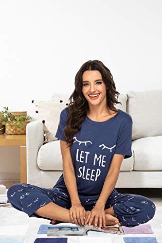 Maxmoda Women's Cute Printed Pajama Set Sleepwear Tops With Capri Pants Navy Blue Xxl #TOP2