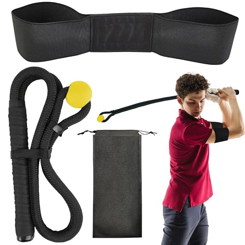Golf Swing Trainer Rope Aid: Speed Power Tempo Training - Indoor Club Rope Whip Swing Posture Practice Golf Lag Rope Shot Drill Swing Trainer Equipment Exercise Buddy With Weighted Ball (Black)