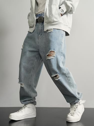 Men's Ripped Baggy Taper Jeans Tapered Leg Hip Hop Harem Denim Pants Trousers4