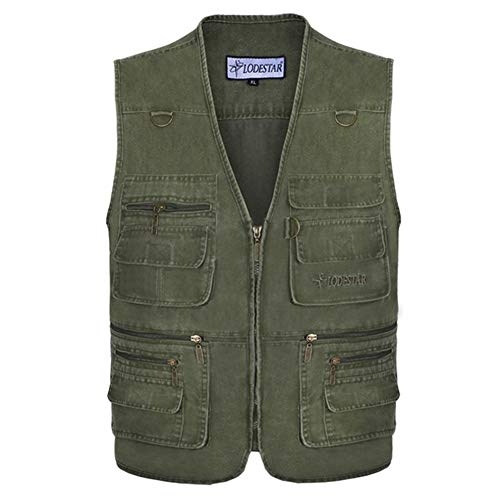 Hombres al Aire Libre Multifunción Multi-Bolsillo Chalecos Chaqueta de Viaje Fotografía Pesca Fotografía Reportero Chaleco (Color : Verde, Tamaño : 3XL)