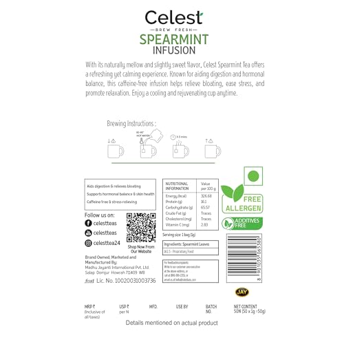 Image of Celest Spearmint Tea 50 Tea Bags - Pack of 3 | Herbal Tea for PCOS Support & Facial Hair Care | Caffeine-Free