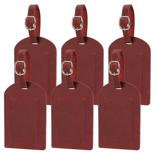 Ringsun Genuine Leather Luggage Tag for Suitcases ID Tags Bag Tags for Luggage (6 Pack, Red)