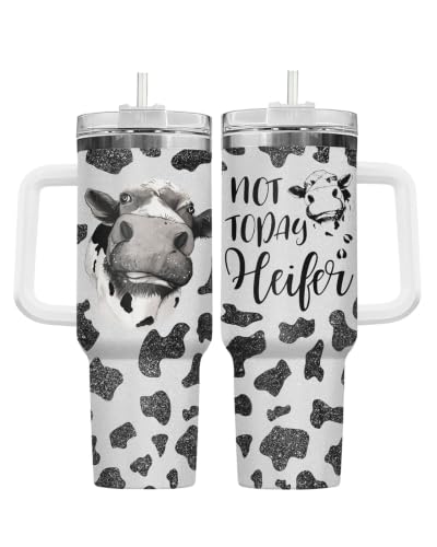 34HD Funny Cow Print Not Today 40 oz Tumbler with Handle, Cow Lover Gift