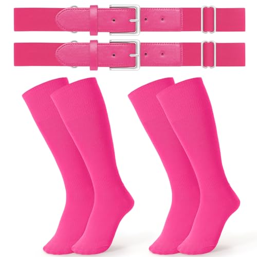 JASGOOD 2 Pack Baseball Belt and Socks Combo Set Adjustable Softball Belt and Socks Elastic Waist Belt for Youth and Adult