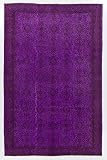 6.7x10.2 Ft Hand-Made Vintage Turkish Area Rug Over-Dyed in Purple, Ideal for Contemporary Interiors