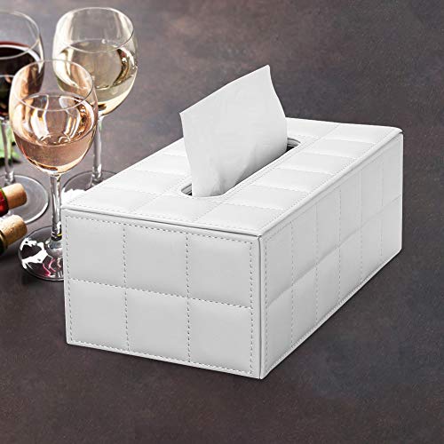 Kingfom Imitation Suede Pu Leather Tissue Box Holder, Rectangular Facial Tissue Case Napkin Dispenser For Home Office Car Automotive Decoration(Soft White) #TOP4