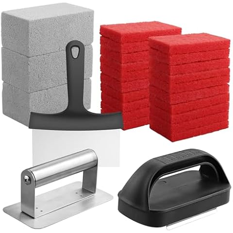 TANICE Griddle Cleaning Kit, Grill Cleaning Brush and Scraper Set, 26pcs Flat Top Grill Cleaner Kit for Cleaning Grates, Removing Stains, Crumbs, Grease, and More, BBQ Tools for Outdoor Cooking Cover