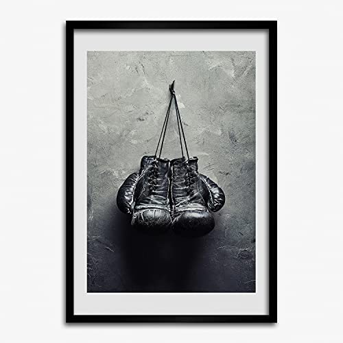 Cadre en bois moderne 50x70 cm avec gants de boxe pour décorer votre salon ou salle de sport