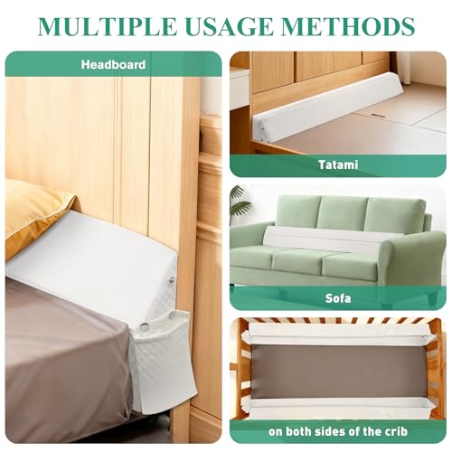 JZHLLA Foldable Pillow Wedge for Headboard Gap 76x6x6in White Cotton Bed Gap Filler with Snap-on Storage Bags Adjustable Pillow Wedge for Headboard Gap by JZHLLA - Image 5