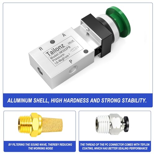 TAILONZ PNEUMATIC Green 1/4”NPT Manual Control type Mushroom Push Button 3 Way 2 Position Pneumatic Control Mechanical Valve by TAILONZ PNEUMATIC - Image 8