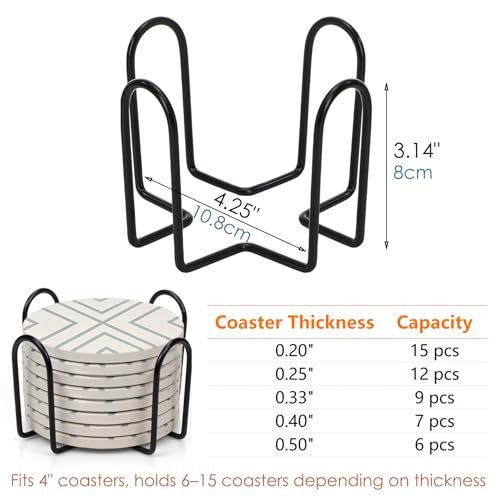 Kingrol 4 Pack Metal Coaster Holders for 4" Round and Square Coasters, 3.15" Height, Hold 6 to 10 Coasters
