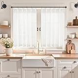 Fuhana Linen Kitchen Curtains,30 Inch Length Light Filtering Sheer Short Cafe Window Curtains Tier,Pinch Pleated Small Kitchen Drapes for Windows,2 Panels,(24' W x 30' L White)