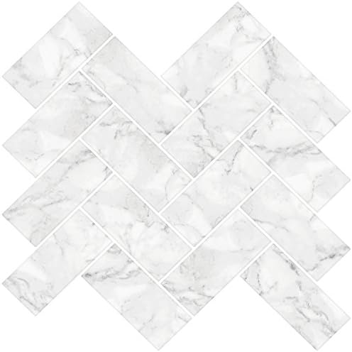 In Home NH2358 Herringbone Carrara Peel Stick Backsplash Tiles, White & Off-White