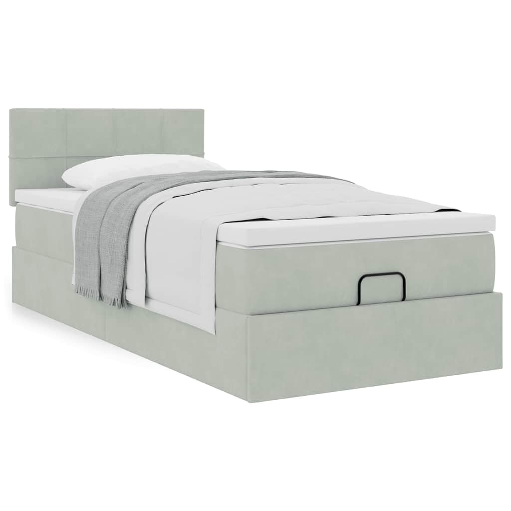 IKAYAA Boxspringbett 100x200 mit Matratze und Bettkasten Boxspringbett mit Stauraum Polsterbett 100x200 mit stauraum Bettgestell mit Lattenrost-Hellgrau-100 x 200 cm