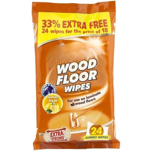Wood Floor Wipes - 24 Jumbo Wipes Laminate & Hardwood Cleaner Fresh Lemon Scent Removes Dust, Dirt & Grime Extra Strong Wet Wipes for Shiny, Streak-Free Floors