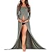 Mother Bee Women's Off Shoulder Maternity Gown For photoshoots, Light Olive, Medium