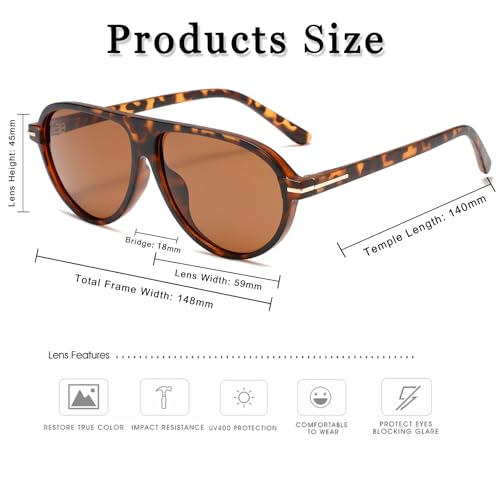 Long Keeper Okulary przeciwsłoneczne w stylu retro dla kobiet i mężczyzn, w stylu vintage, lata 70., owalne okulary przeciwsłoneczne, modne płaskie okulary do jazdy samochodem, ochrona UV400, brązowy