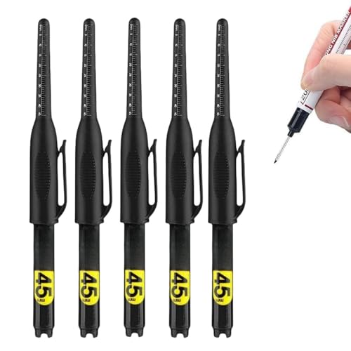 5PCS Long Nib Marker Pens Deep Reach Markers Long Head Deep Hole Marker Pens Waterproof Deep Access Markers Quick Dry Colorful Carpenter Pen 45mm Permanent Pen Carpenter Ink Marker Pen Black
