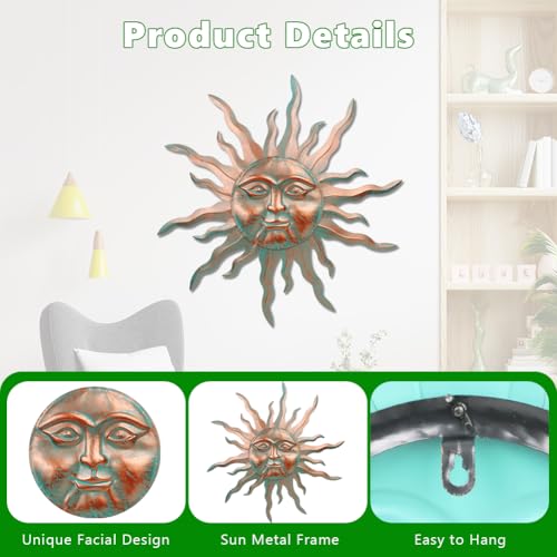 VEWOGARDEN Metal Sun Wall Decor 30" Large Outdoor Hanging Wall Art for Patio Farmhouse Garden Living Room Bedroom Decorations, Green by VEWOGARDEN - Image 4