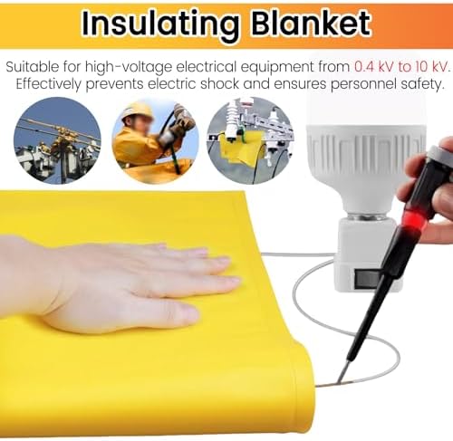 High Voltage Insulating Blanket 0.4/10KV, Lightweight Electrician Safety Mat with 2 Large Clips, Portable Waterproof Insulation for Anti-Electrocution (19.75" x 15.75")