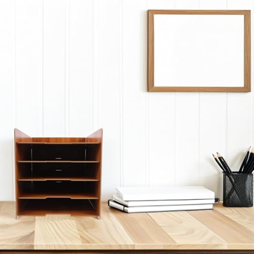 Organiseur de bureau multicouche bois marron rangement documents